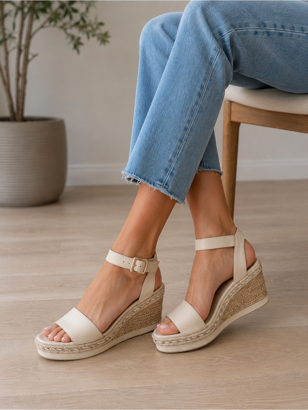 Vince Camuto Cream Espadrille Wedge Sandals